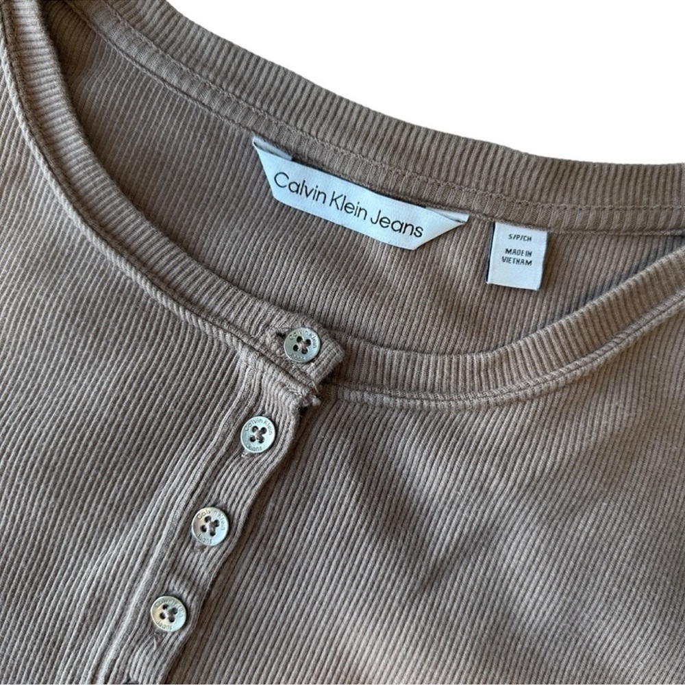 Calvin Klein Taupe Long Sleeve Dress 100% Cotton - Picture 4 of 16